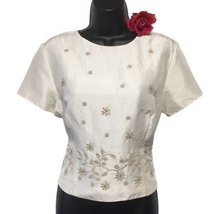 100% Silk emb top lined buttons in back Sz 12 KAZU